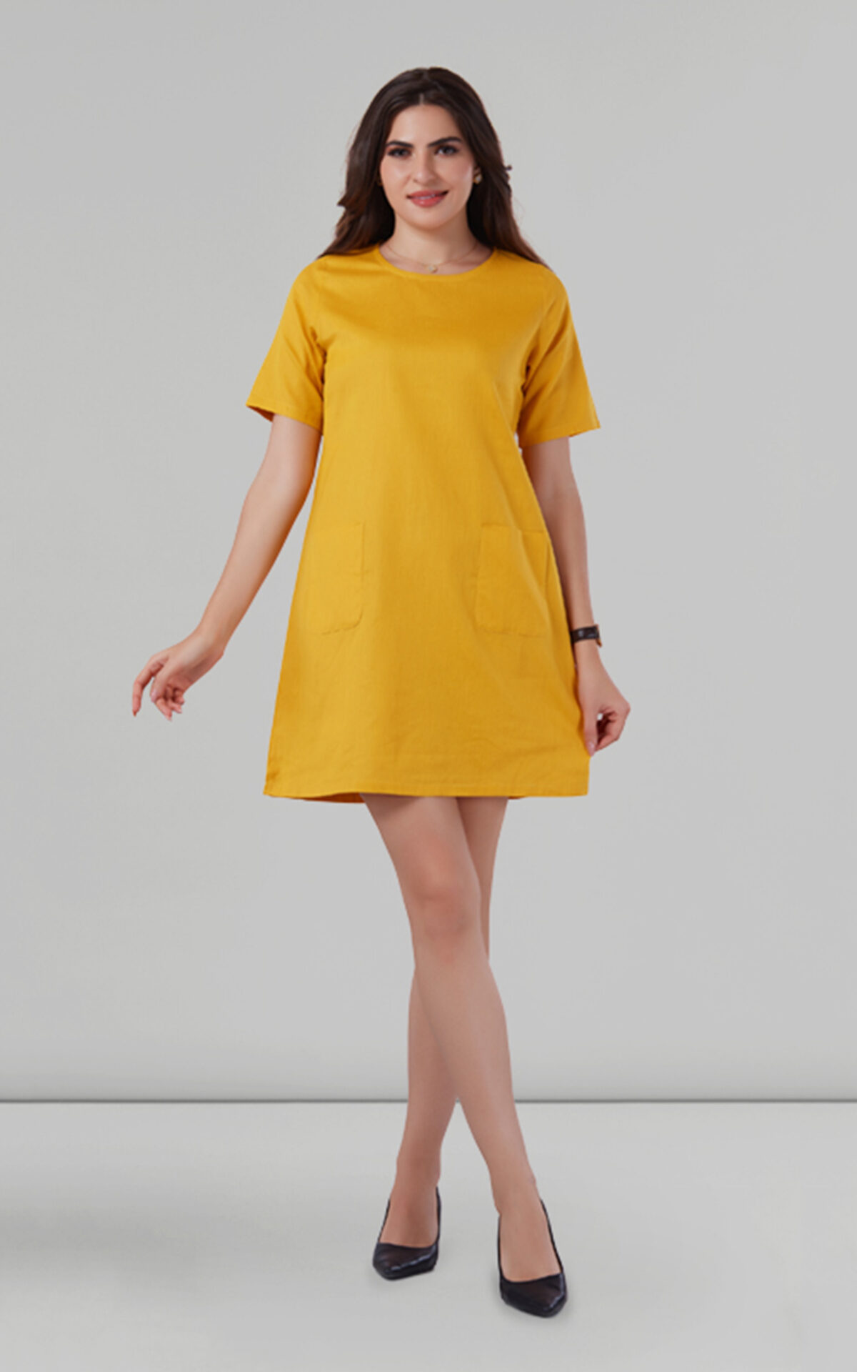 Sunset Bloom Formal Round Neck Cotton Dress