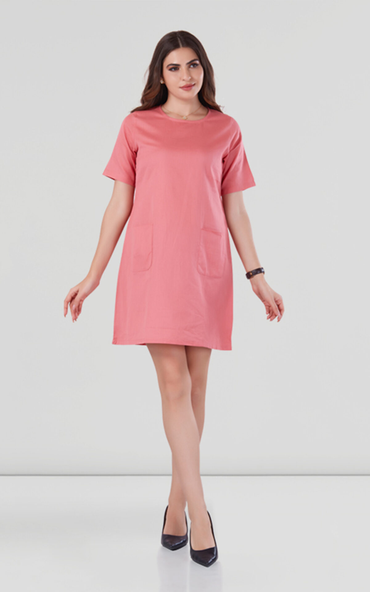 Sunset Bloom Formal Round Neck Cotton Dress