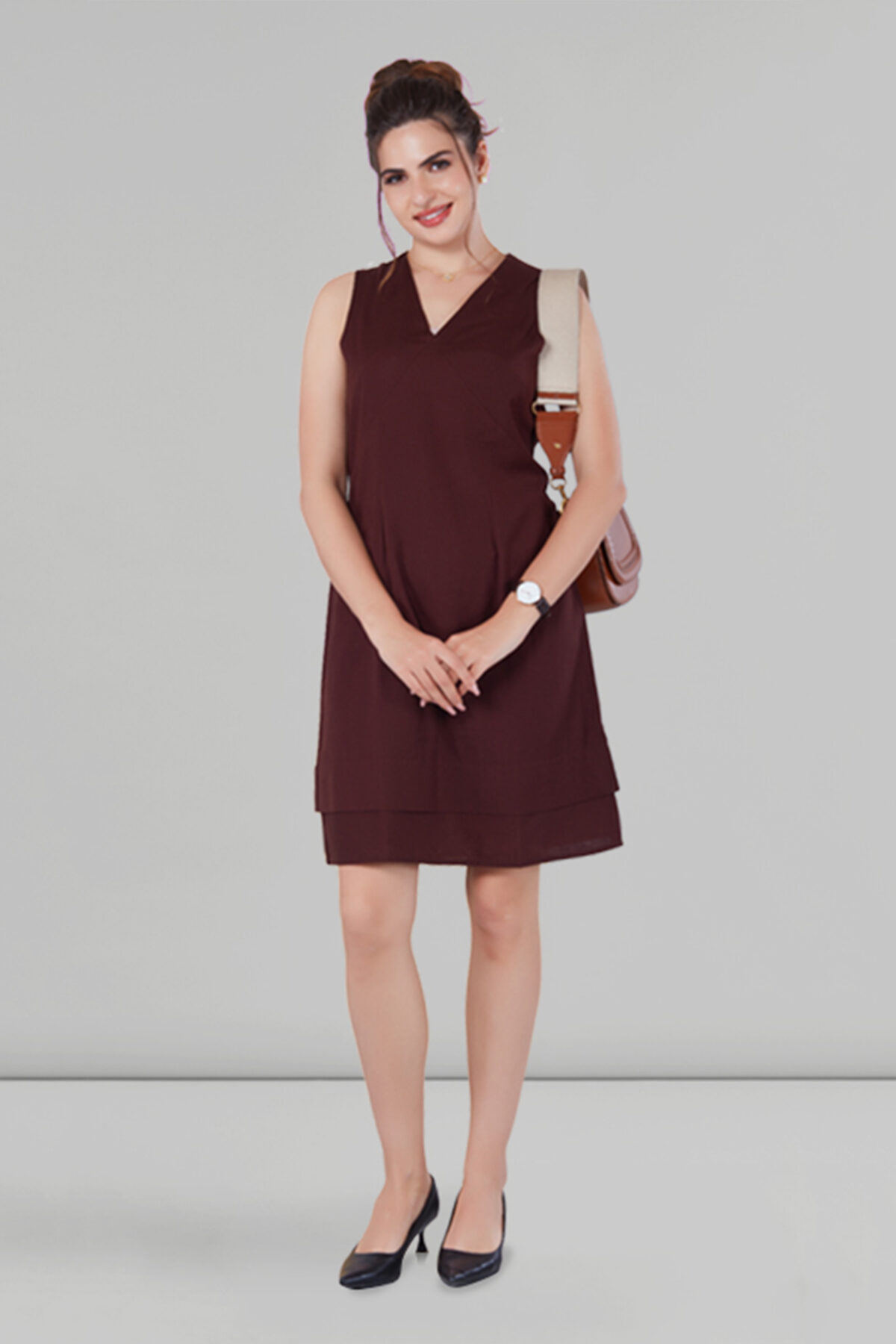 Chai Coffee V-Neck Formal Dress