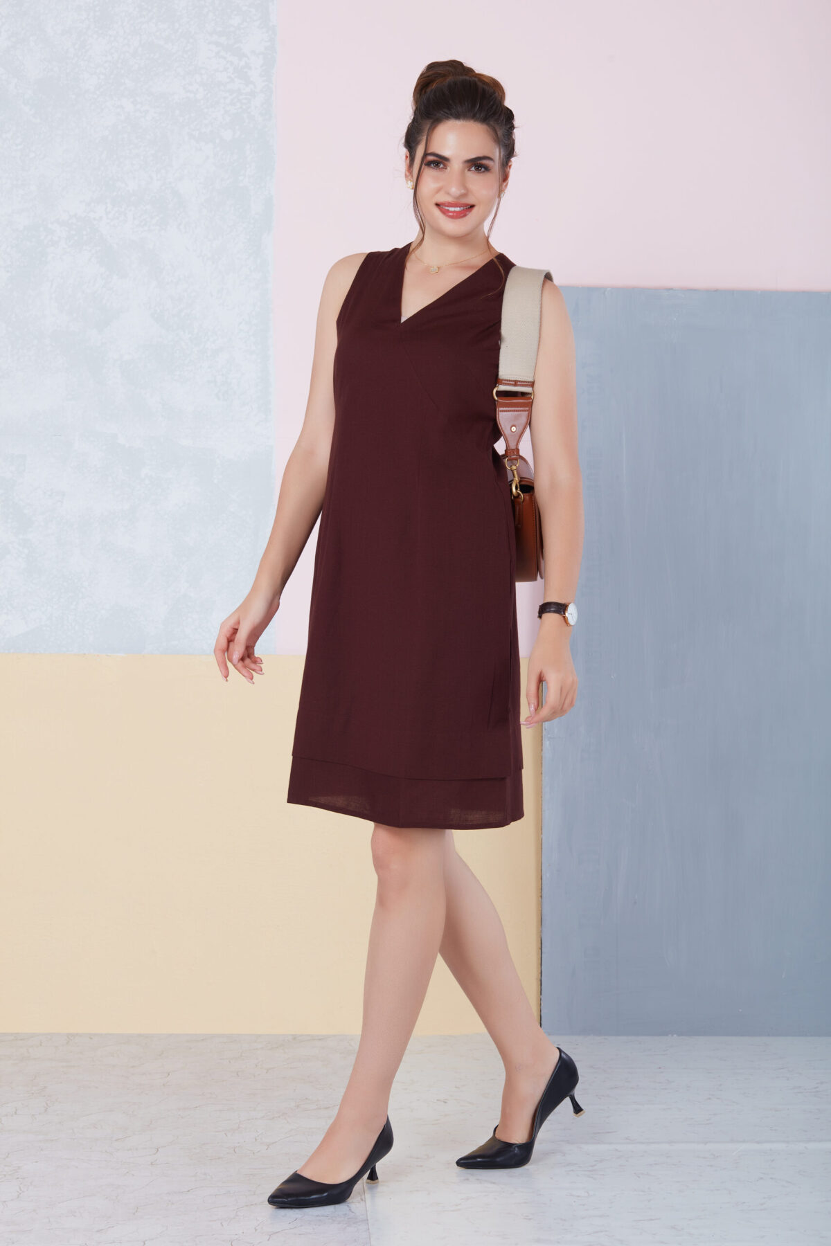 Chai Coffee V-Neck Formal Dress