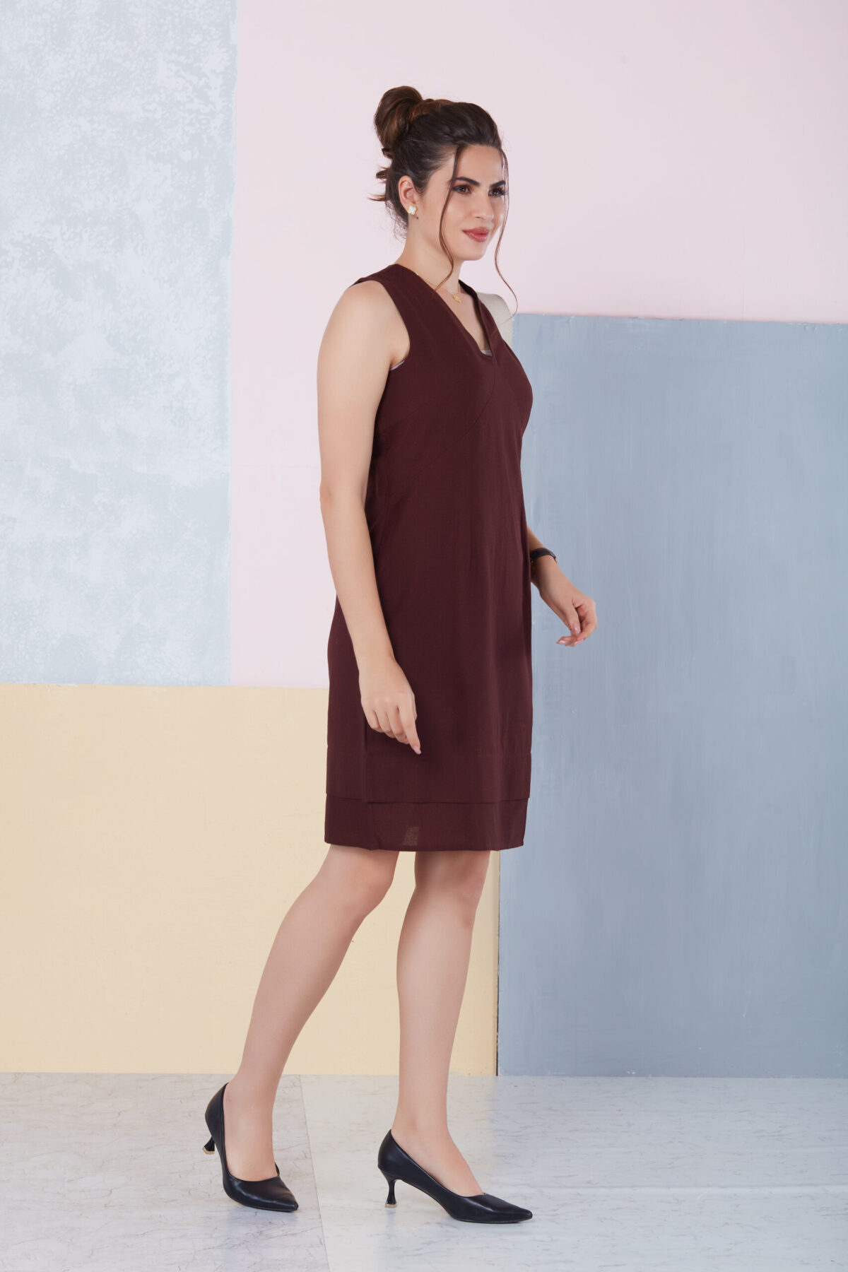 Chai Coffee V-Neck Formal Dress