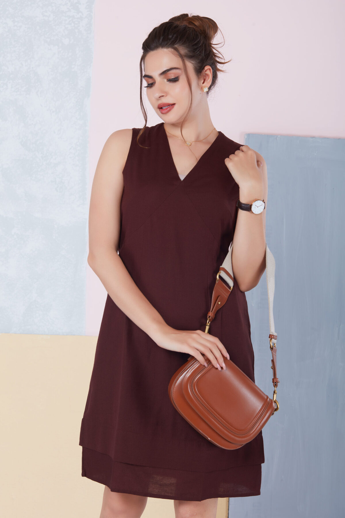 Chai Coffee V-Neck Formal Dress